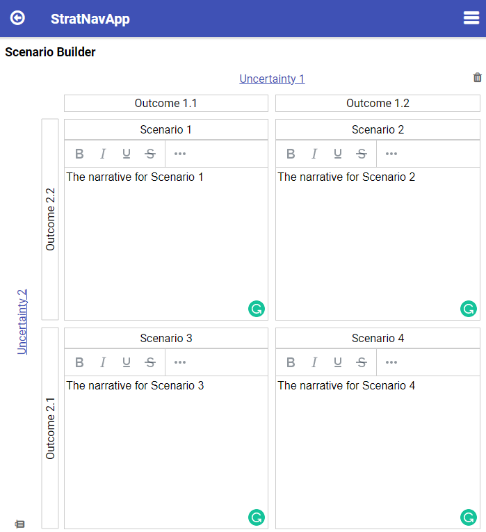 a blank/example scenario matrix