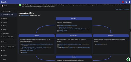 An image of the Strategy Board in Dark Mode