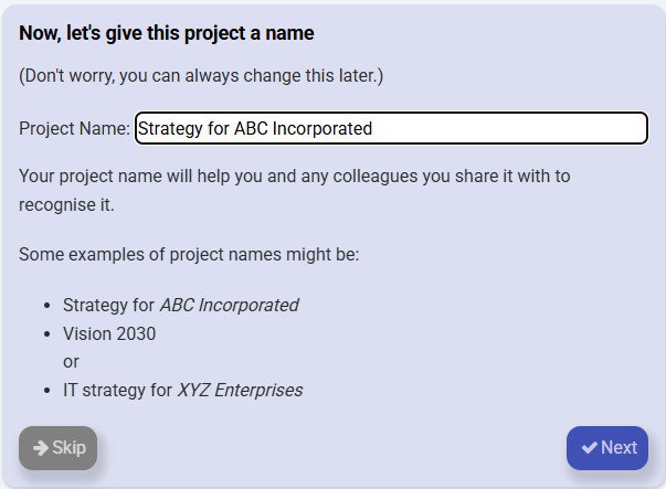 The Project Name screen on the Create a New Project Wizard