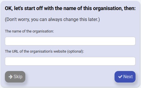 The Project Organisation Name screen in the Create New Project Wizard
