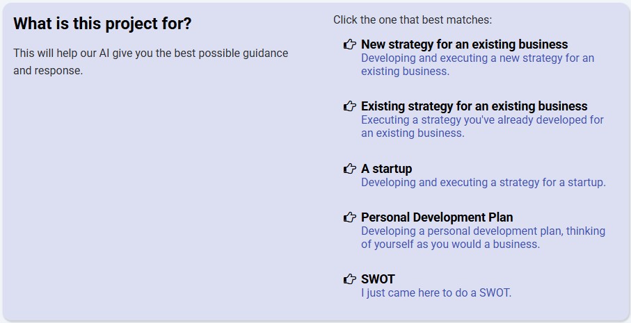 The Project Purpose Screen in the Create Project Wizard