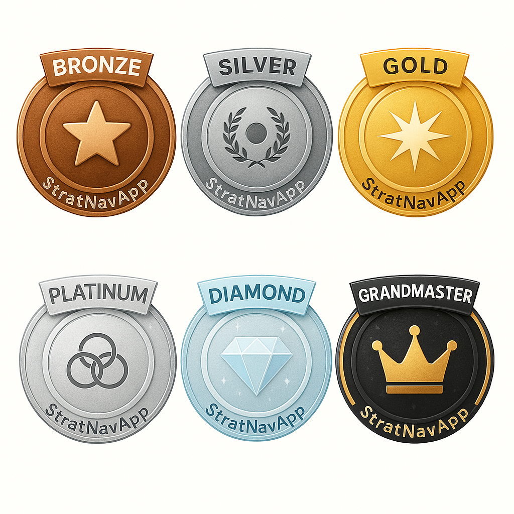 An image of the StratNavApp Community Tiers badges