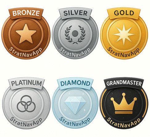 An image of the StratNavApp Community Tiers badges