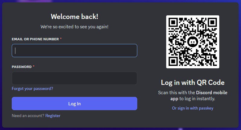 Discord Not logged in Screen