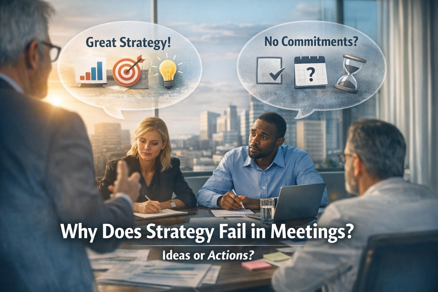 Image of meeting with highlight text from the article