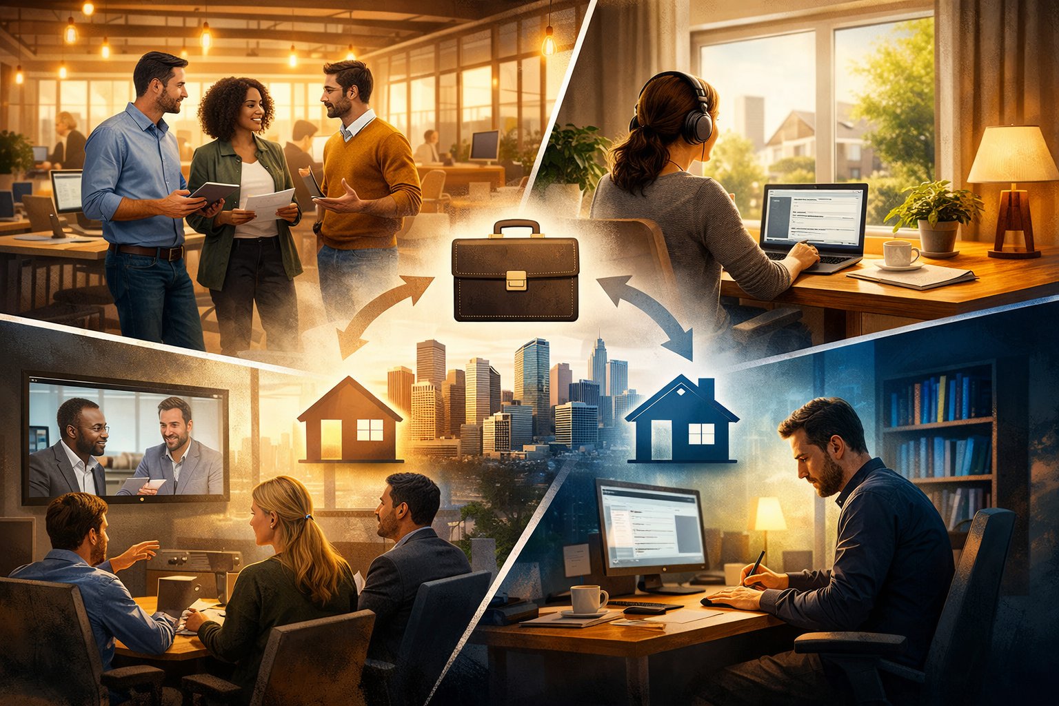 Image showing the interplay between remote, hybrid and in-office work