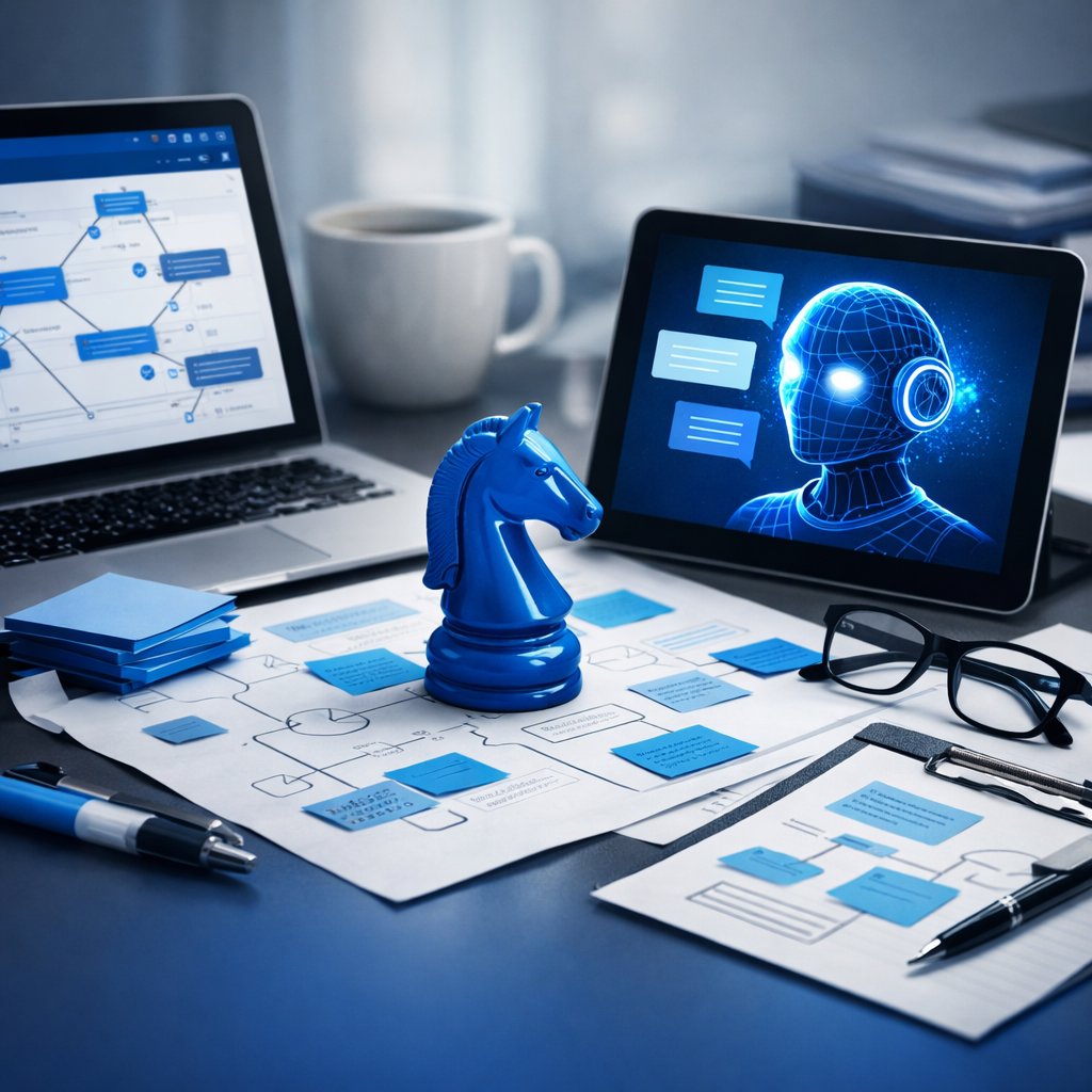 A chess piece standing on some technical diagrams in front of some screens