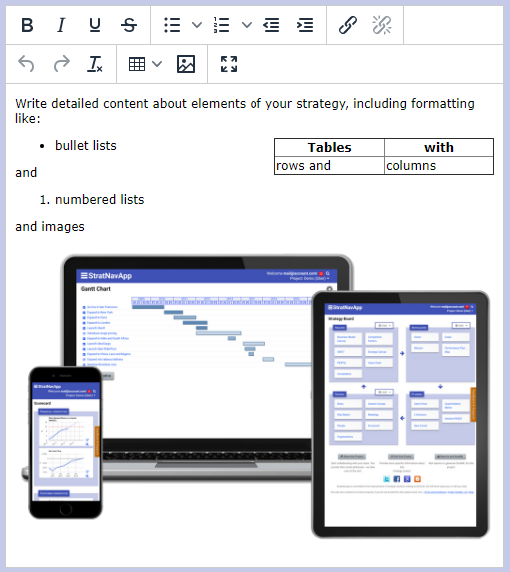 Image showing formatted text entry options